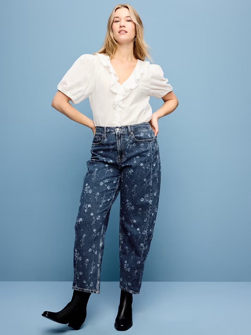 Old Navy Blue Floral Boyfriend Jeans